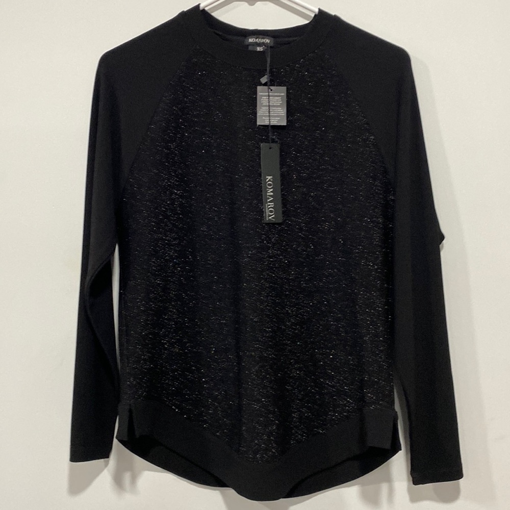 Women’s Glitter Back Zip Up Long Sleeve Blouse - Komarov Black Size XS